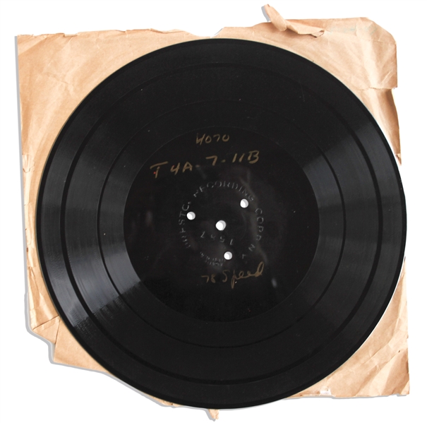 Record of The Three Stooges Performing 6 Takes of 4 Songs From the 1948 Film ''Fiddler's Three'' -- 78 RPM 12'' Record Is Presto Lacquer Acetate Disc -- Very Good With a Few Shallow Scratches